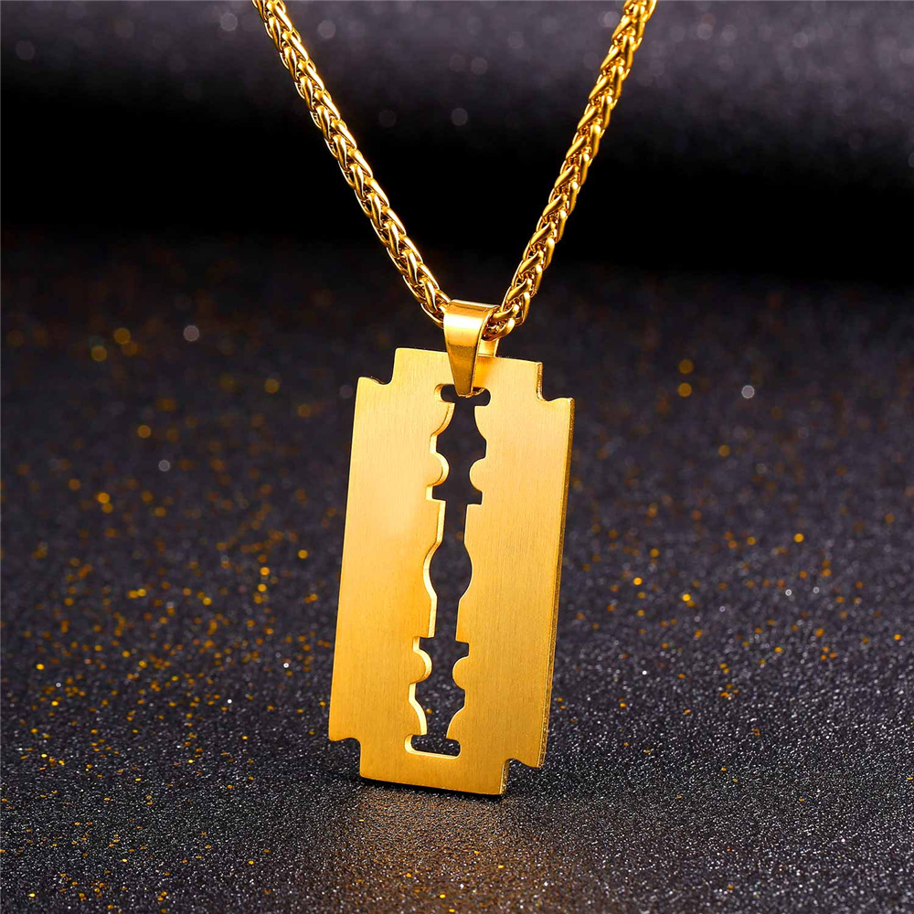 Razor Blade Pendant Necklace, 18K Gold Plaated-04