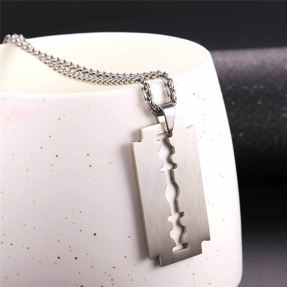 Razor Blade Pendant Necklace, Stainless Steel-02