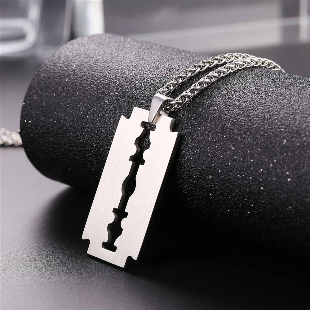 Razor Blade Pendant Necklace, Stainless Steel-03
