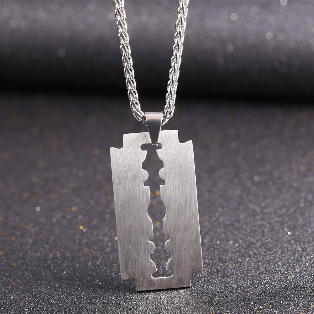 Razor Blade Pendant Necklace, Stainless Steel-04