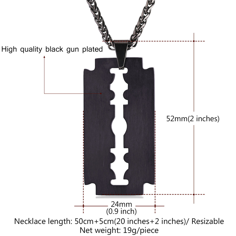 Razor Blade Pendant Necklace Details-Necklace Length, Weight