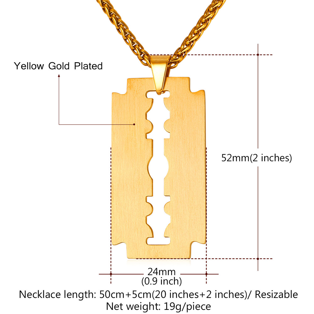Razor Blade Pendant Necklace Details-Necklace Length, Weight