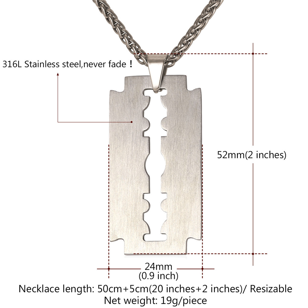Razor Blade Pendant Necklace Details-Necklace Length, Weight