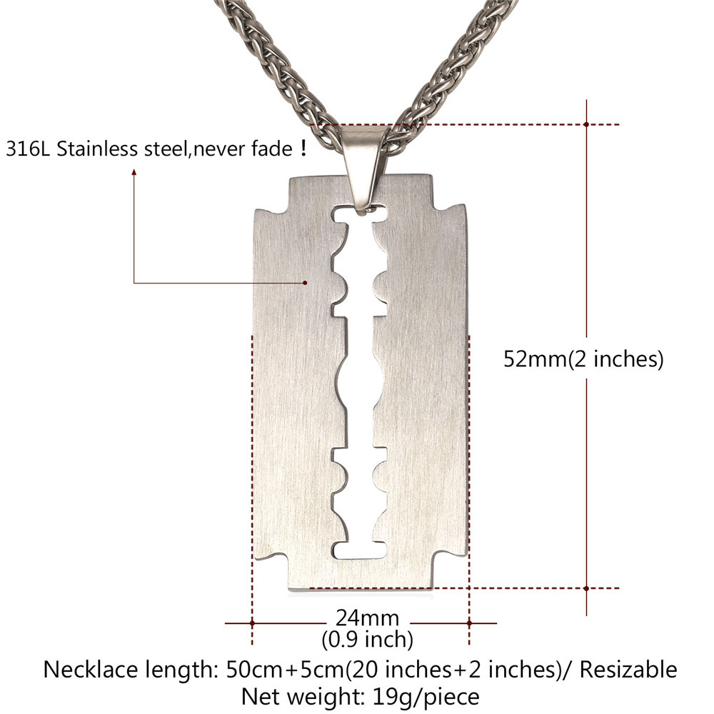Razor Blade Pendant Necklace Details-Necklace Length, Weight