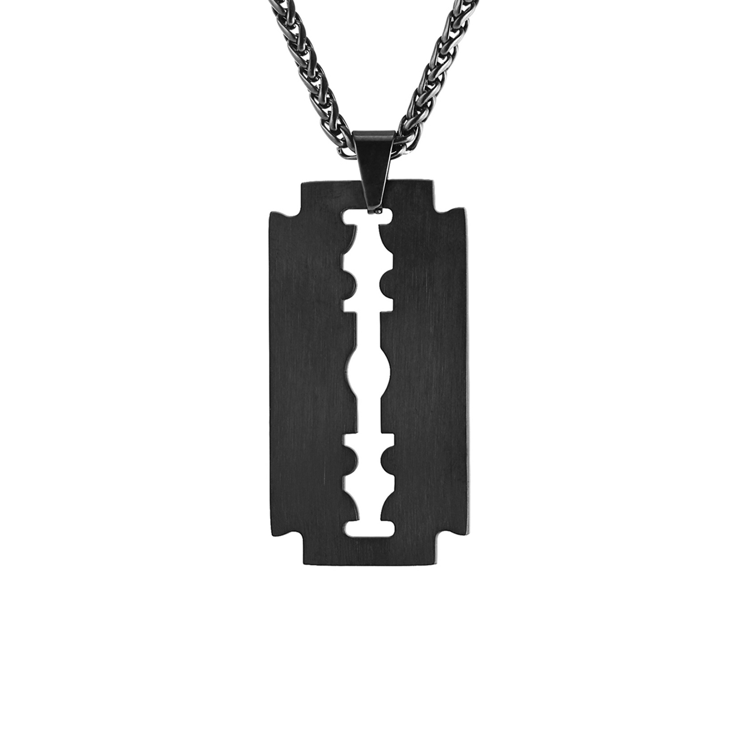 Razor Blade Pendant Necklace in Black Plated