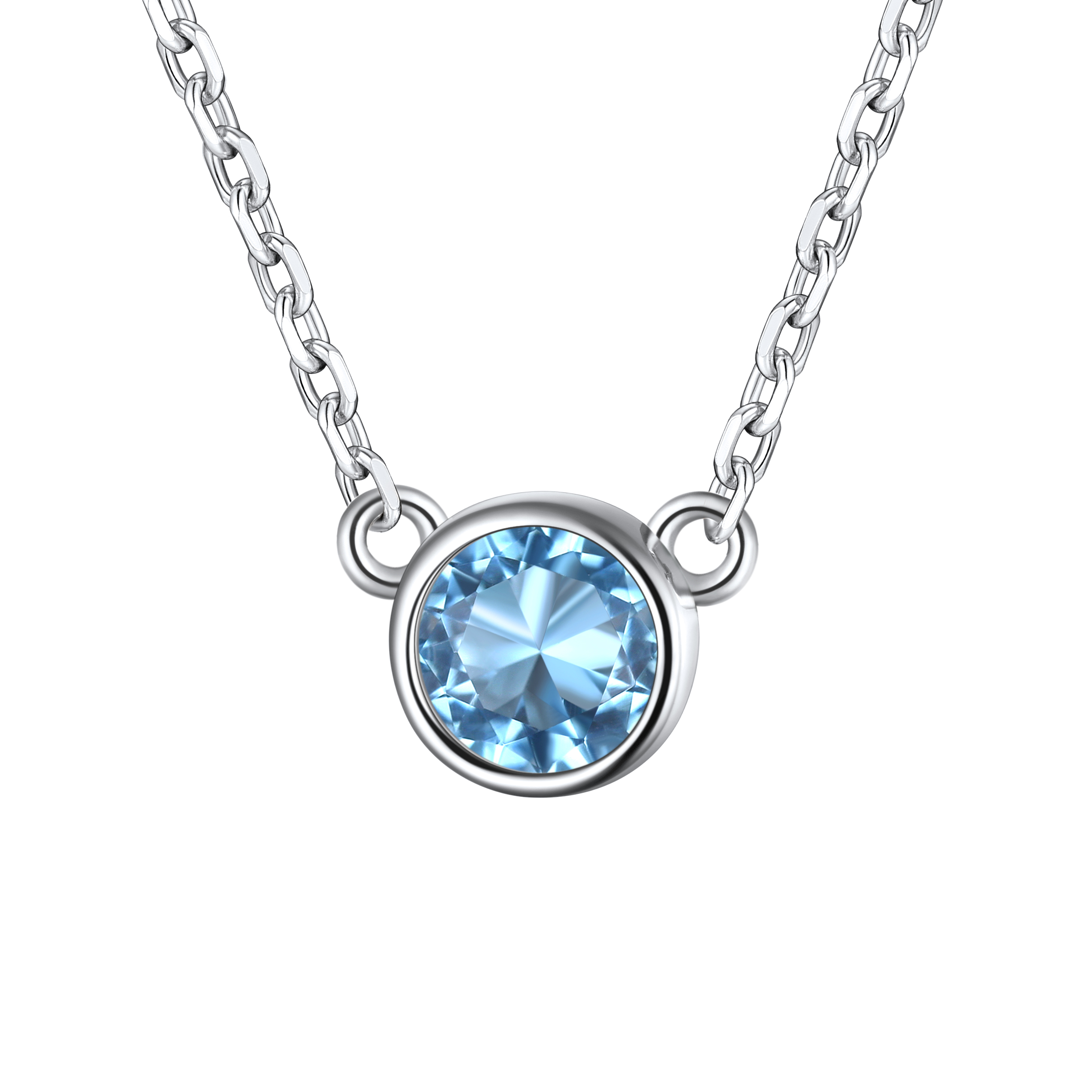 Round Birthstone Necklace in Aquamarine