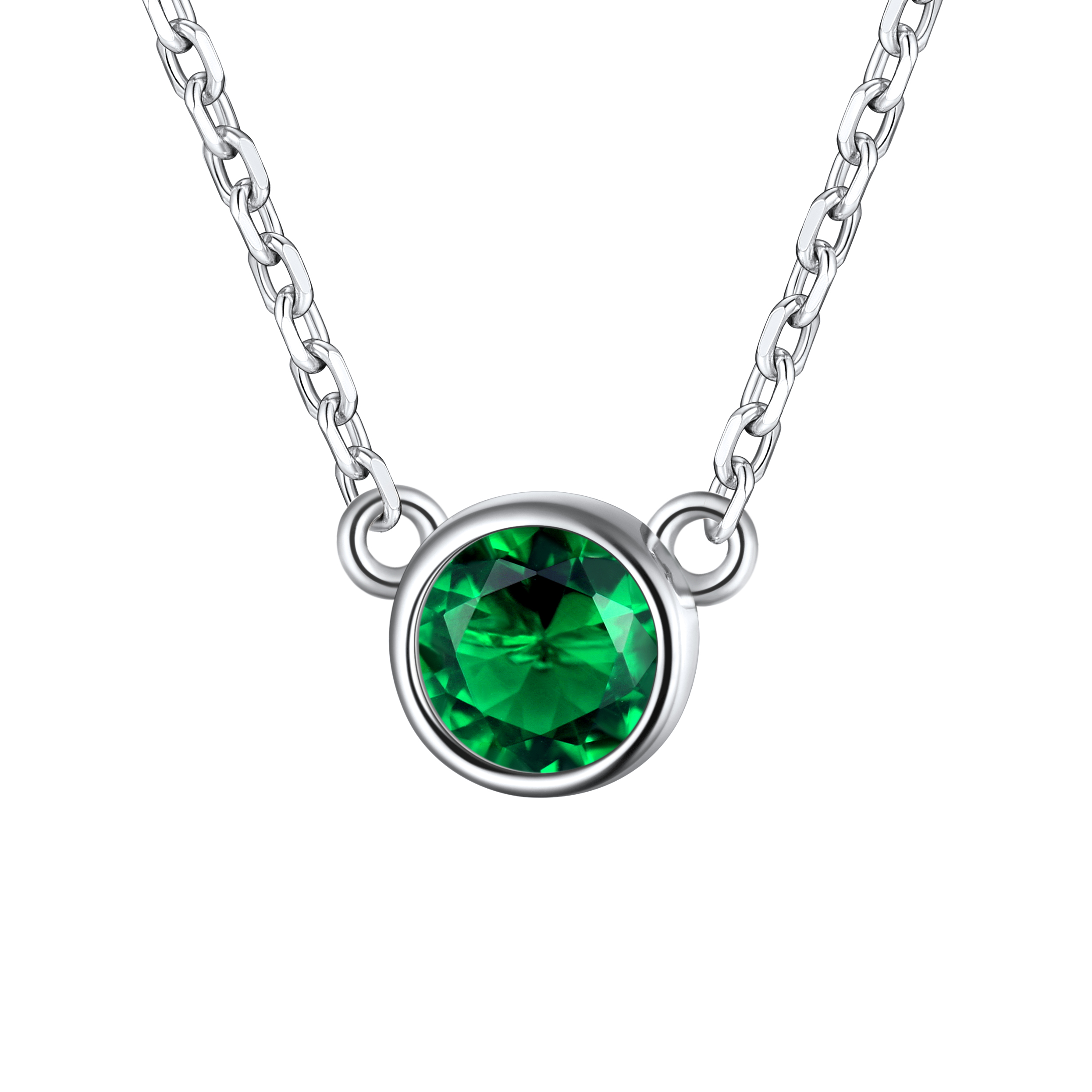 Round Birthstone Necklace in Emerald