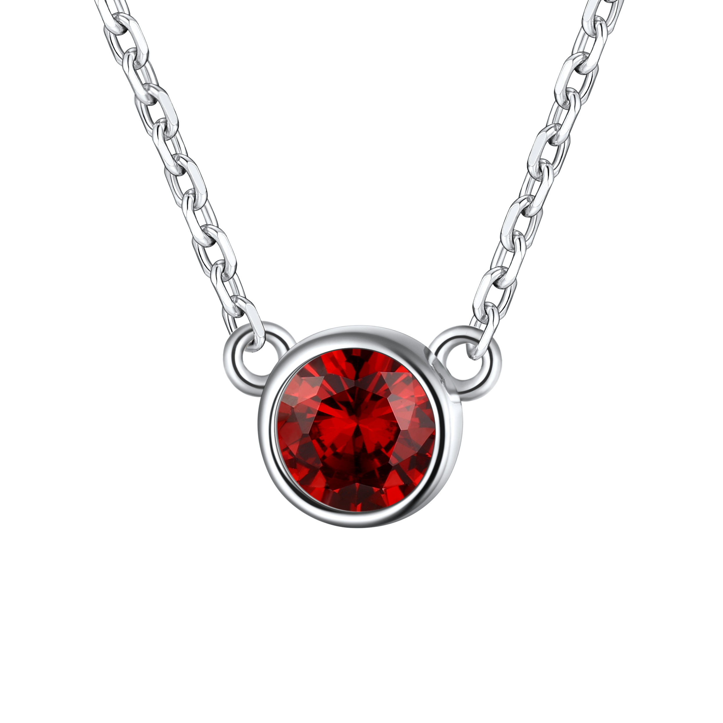 Round Birthstone Necklace in Garnet