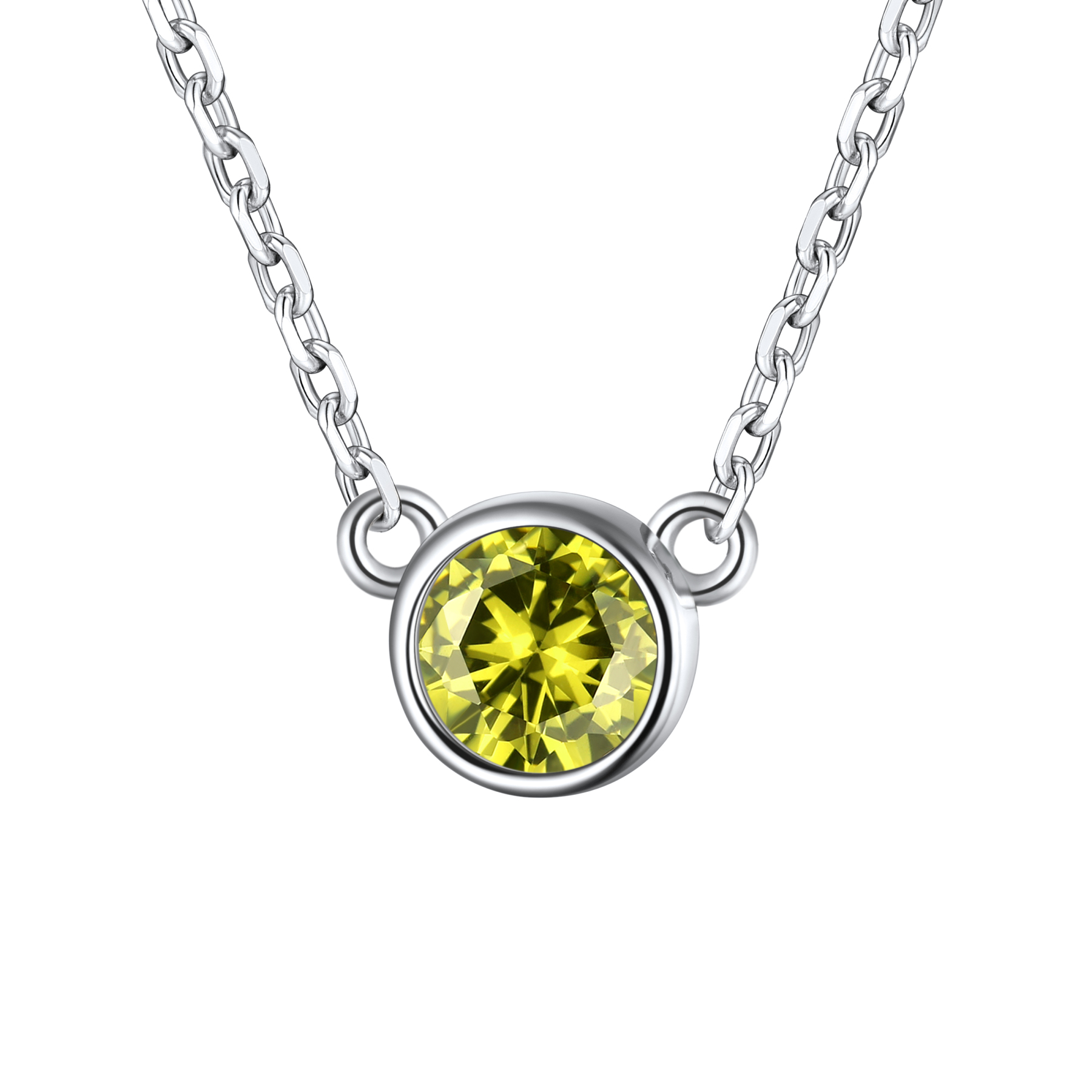 Round Birthstone Necklace in Peridot