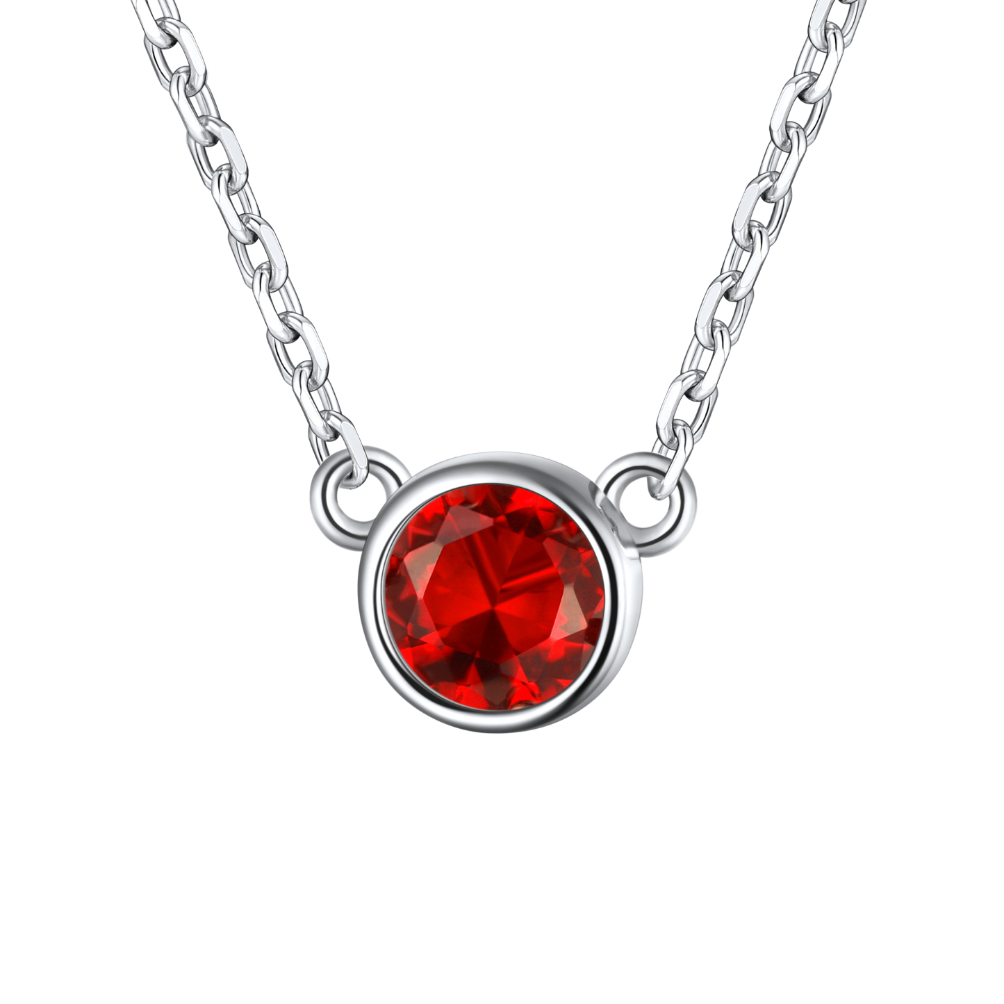 Round Birthstone Necklace in Ruby