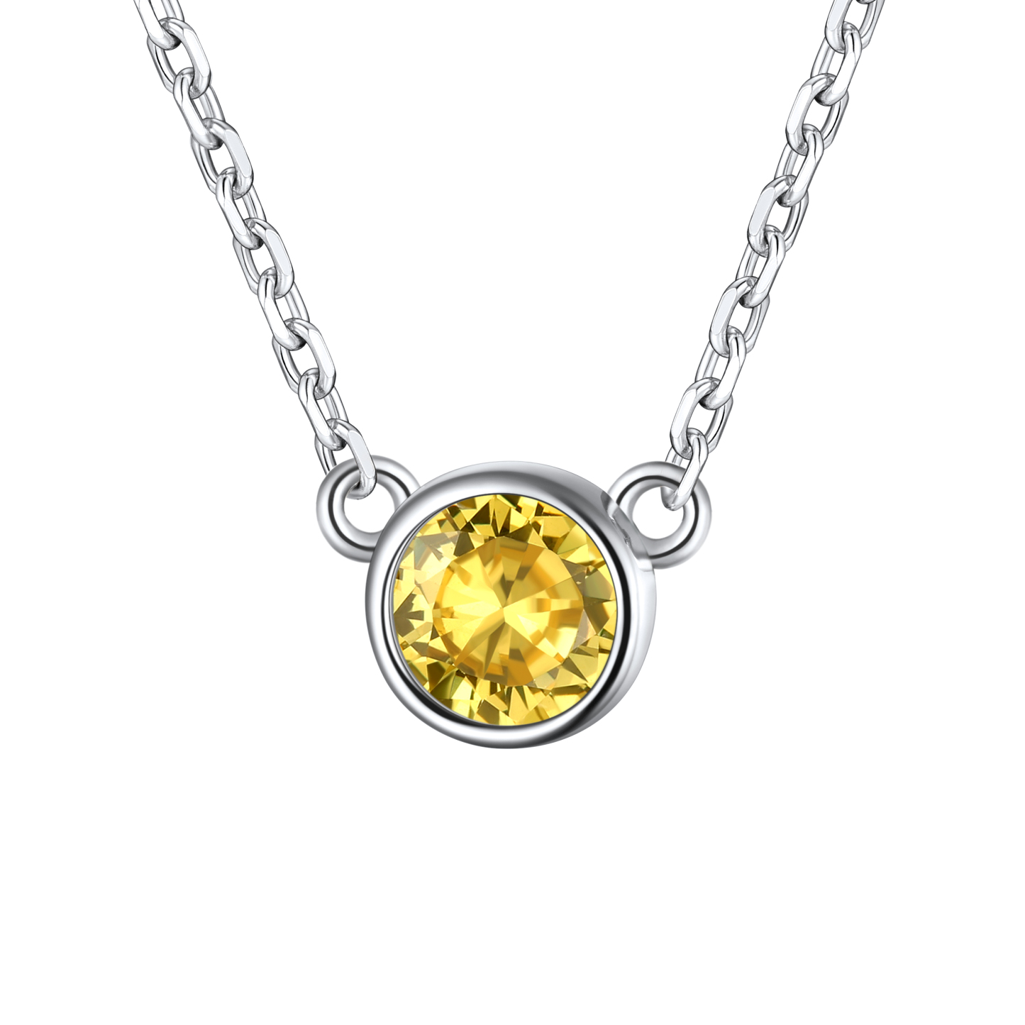 Round Birthstone Necklace in Topaz