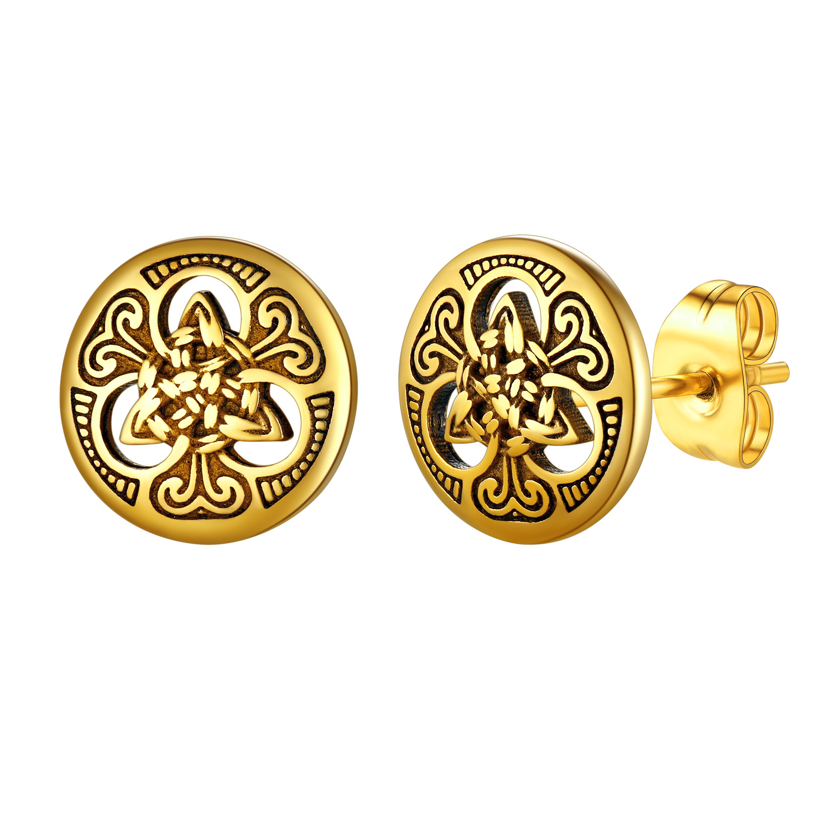 Round Celtic Knot Stud Earrings in 18K Gold Plated