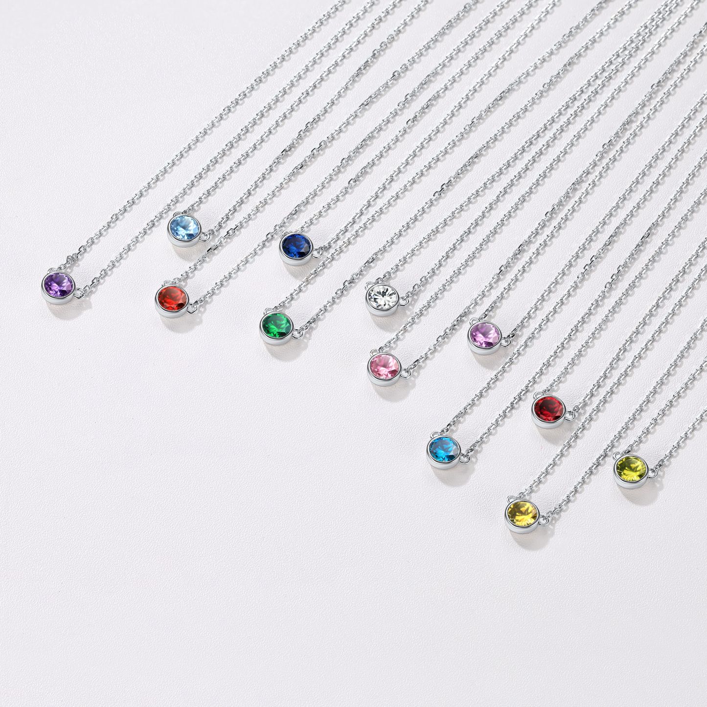 Round Pendant with Birthstone Necklaces in Different Month Colors-02