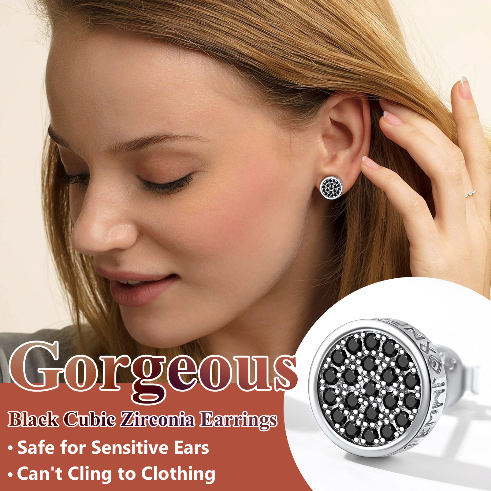 Round Viking Rune Stud Earrings with CZ, Viking Jewelry