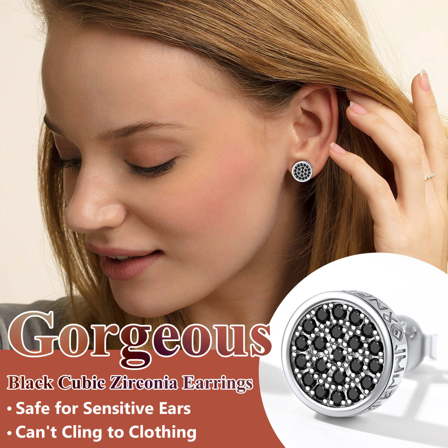 Round Viking Rune Stud Earrings with CZ, Viking Jewelry