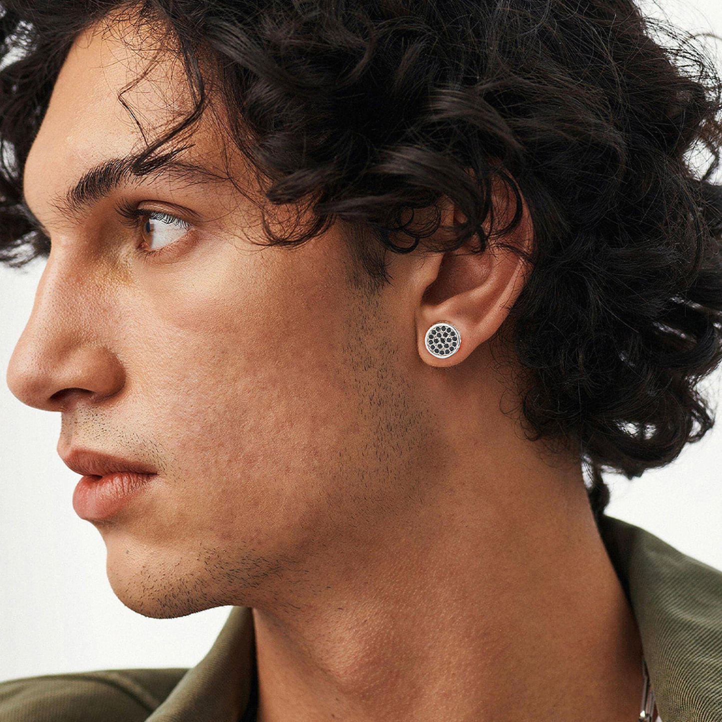 Round Viking Rune Stud Earrings with CZ for Men-01