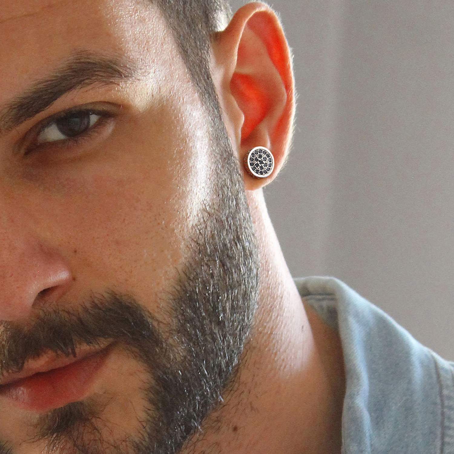 Round Viking Rune Stud Earrings with CZ for Men-02