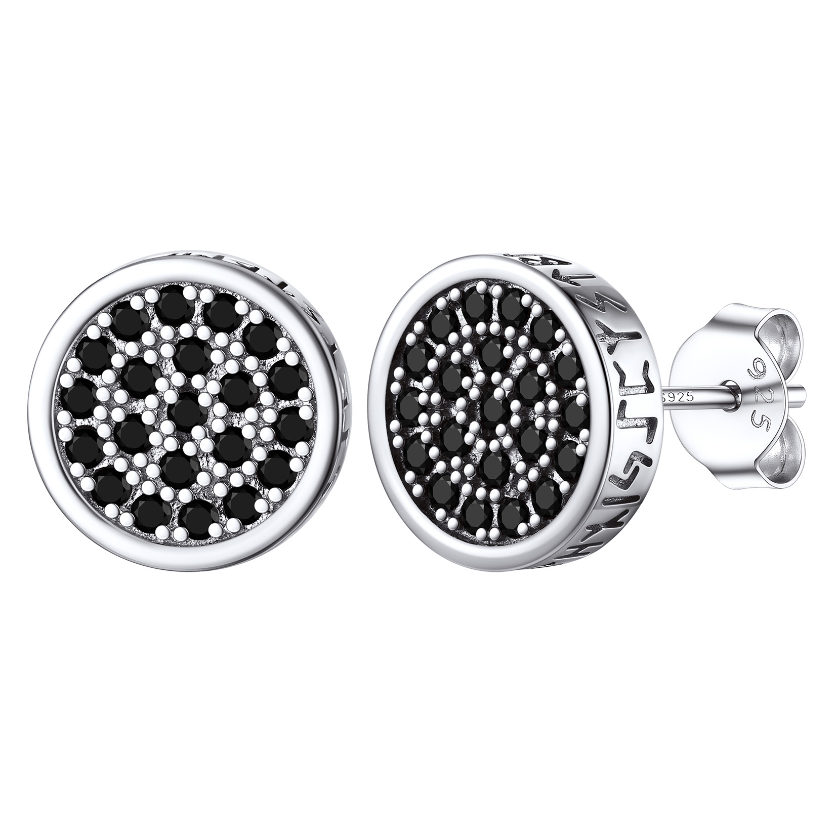 Round Viking Rune Stud Earrings with CZ in Silver