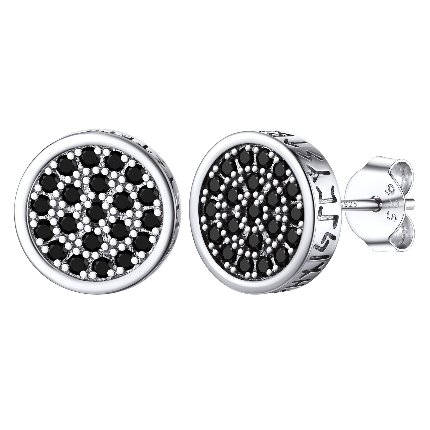 Round Viking Rune Stud Earrings with CZ in Silver