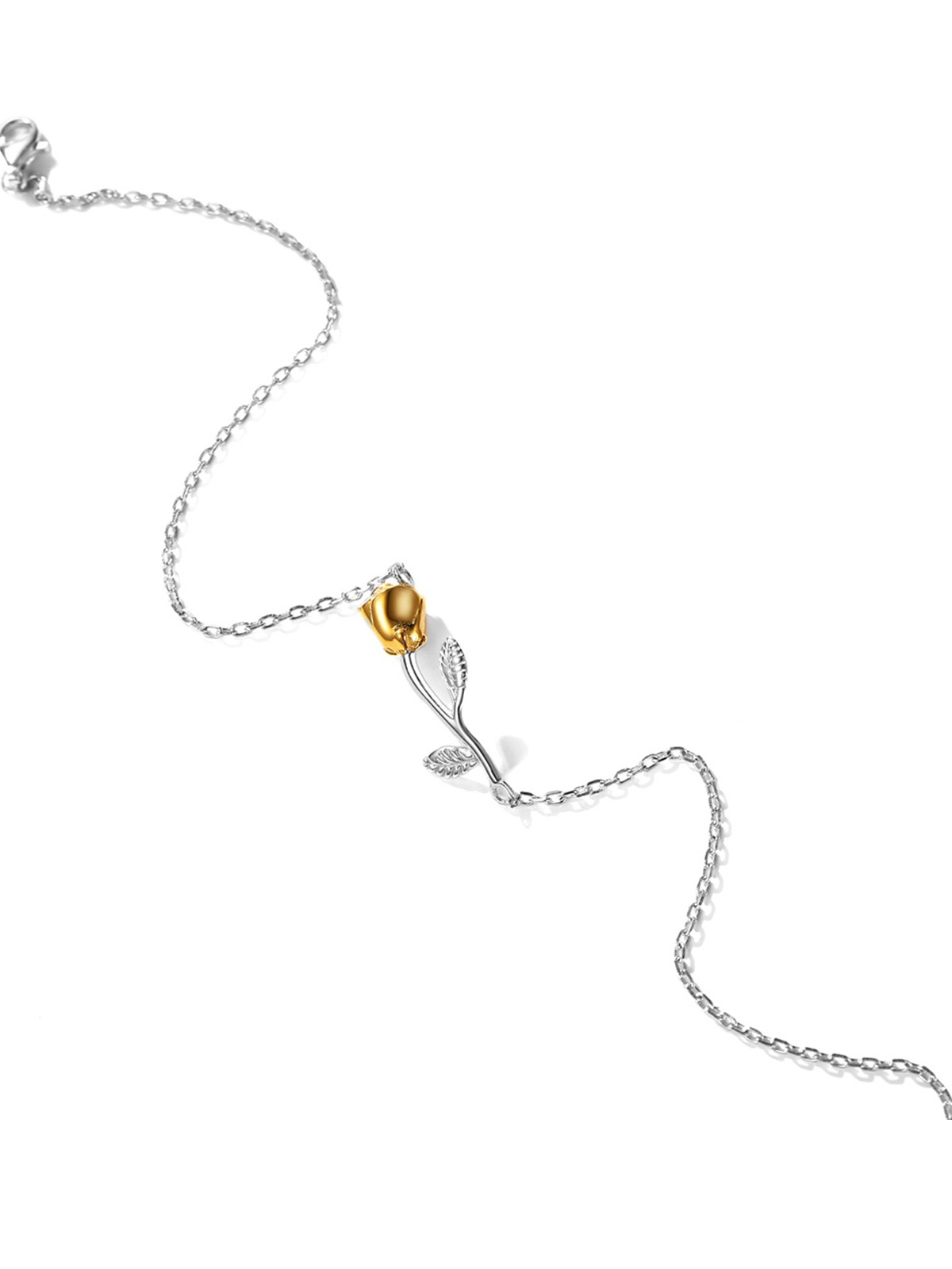 1.5mm Tiny Rose Rolo Link Anklet in Silver