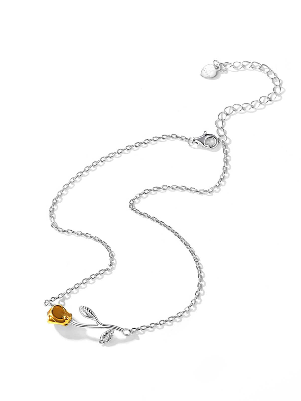 1.5mm Tiny Rose Rolo Link Anklet in Silver