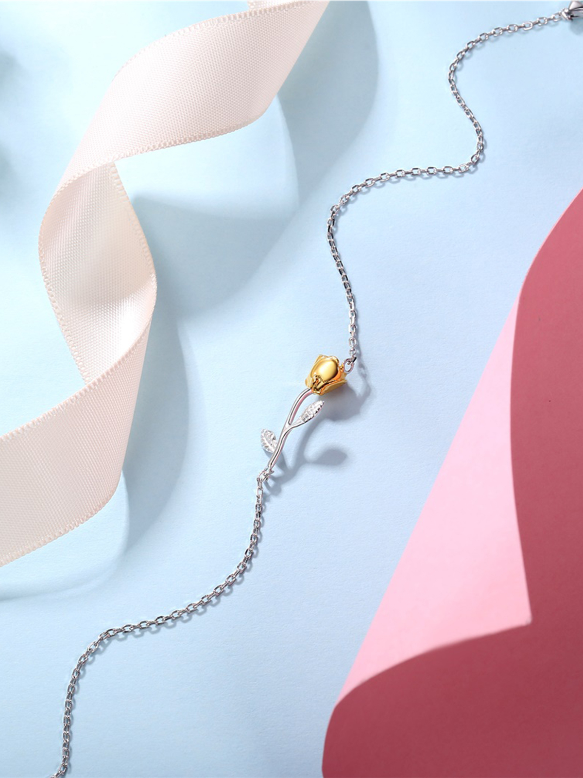 1.5mm Tiny Rose Rolo Link Anklet in Silver