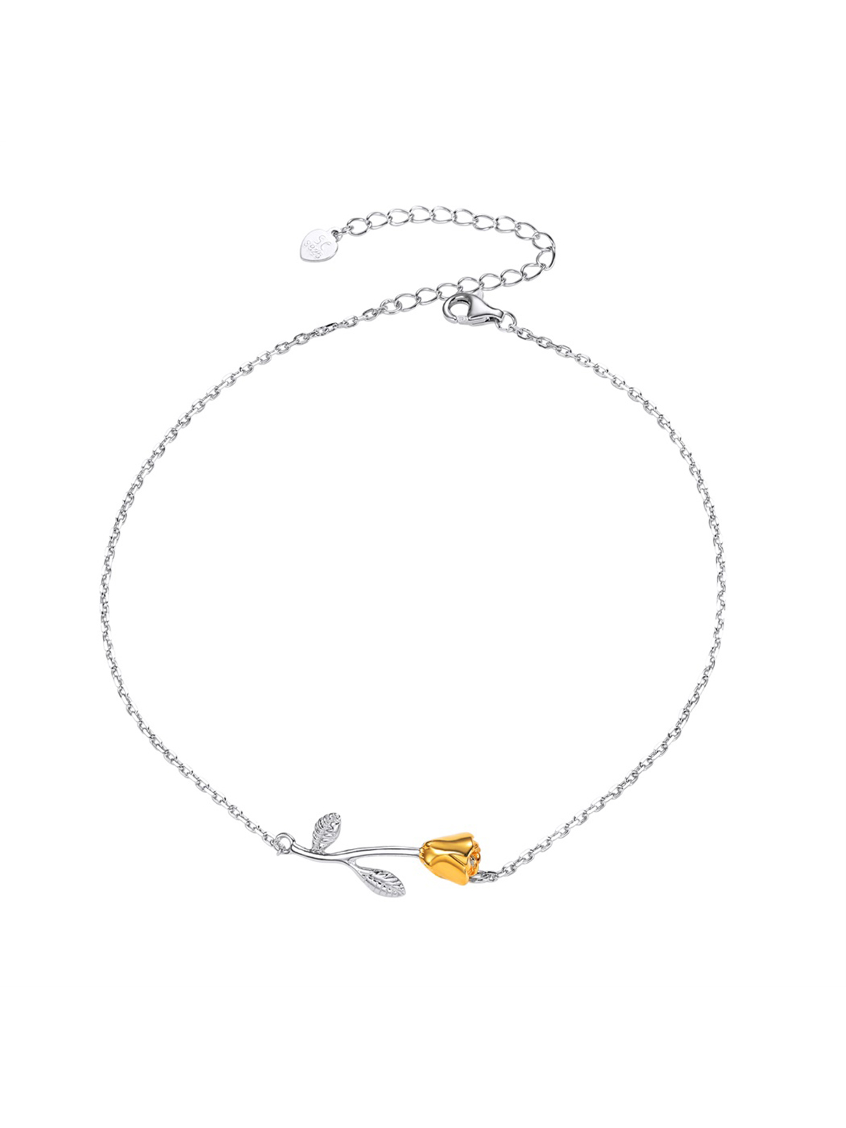 1.5mm Tiny Rose Rolo Link Anklet in Silver