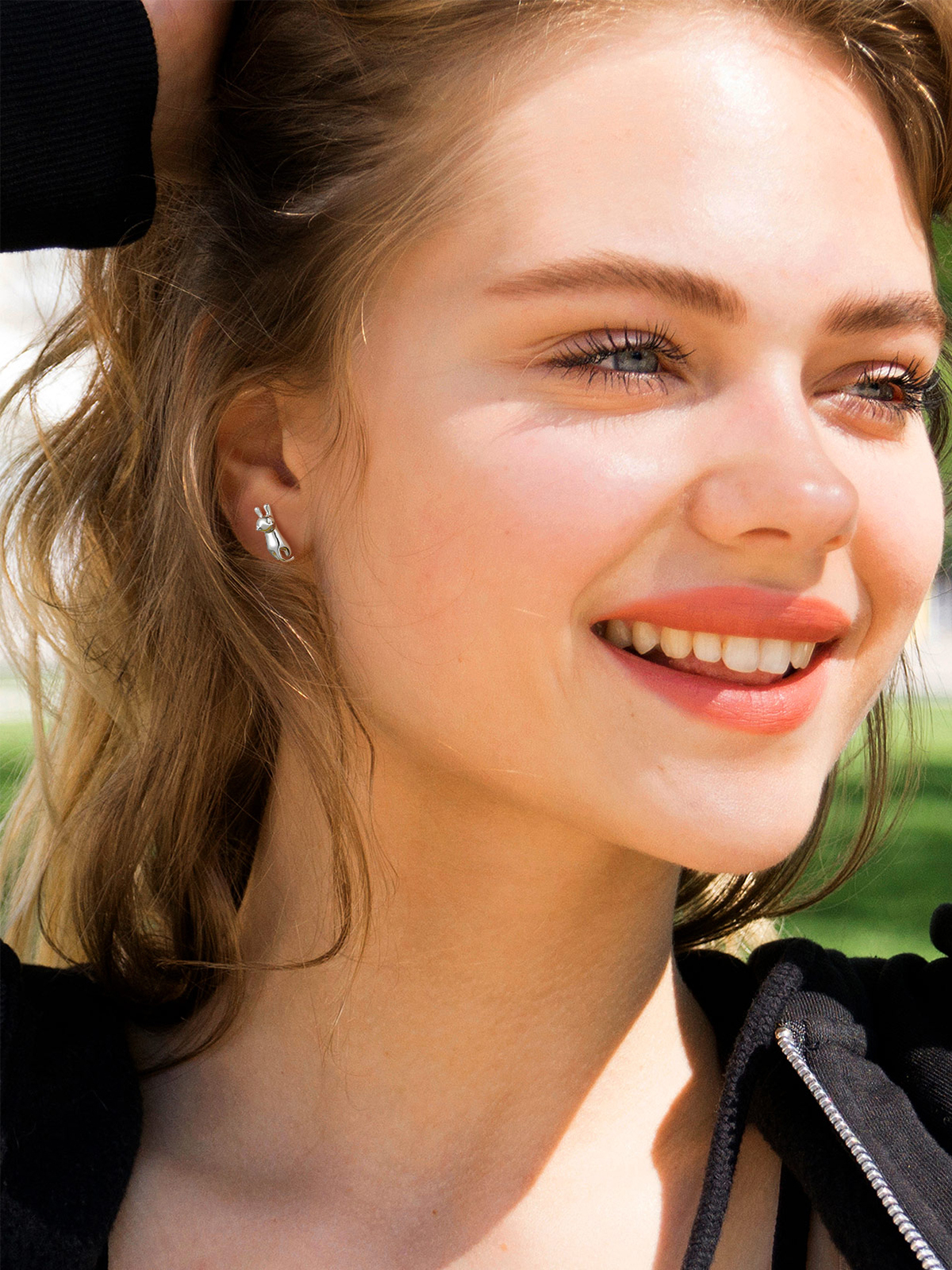 Cute Cat Stud Animal Earrings in Silver