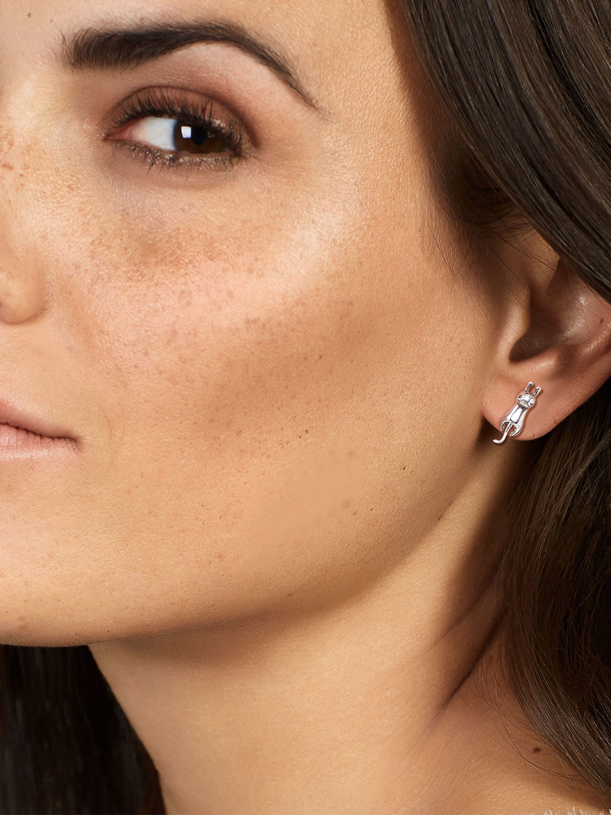 Cute Cat Stud Animal Earrings in Silver