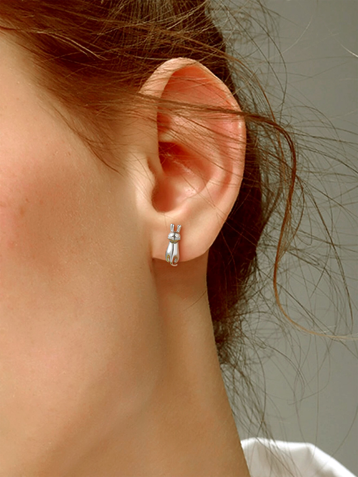 Cute Cat Stud Animal Earrings in Silver