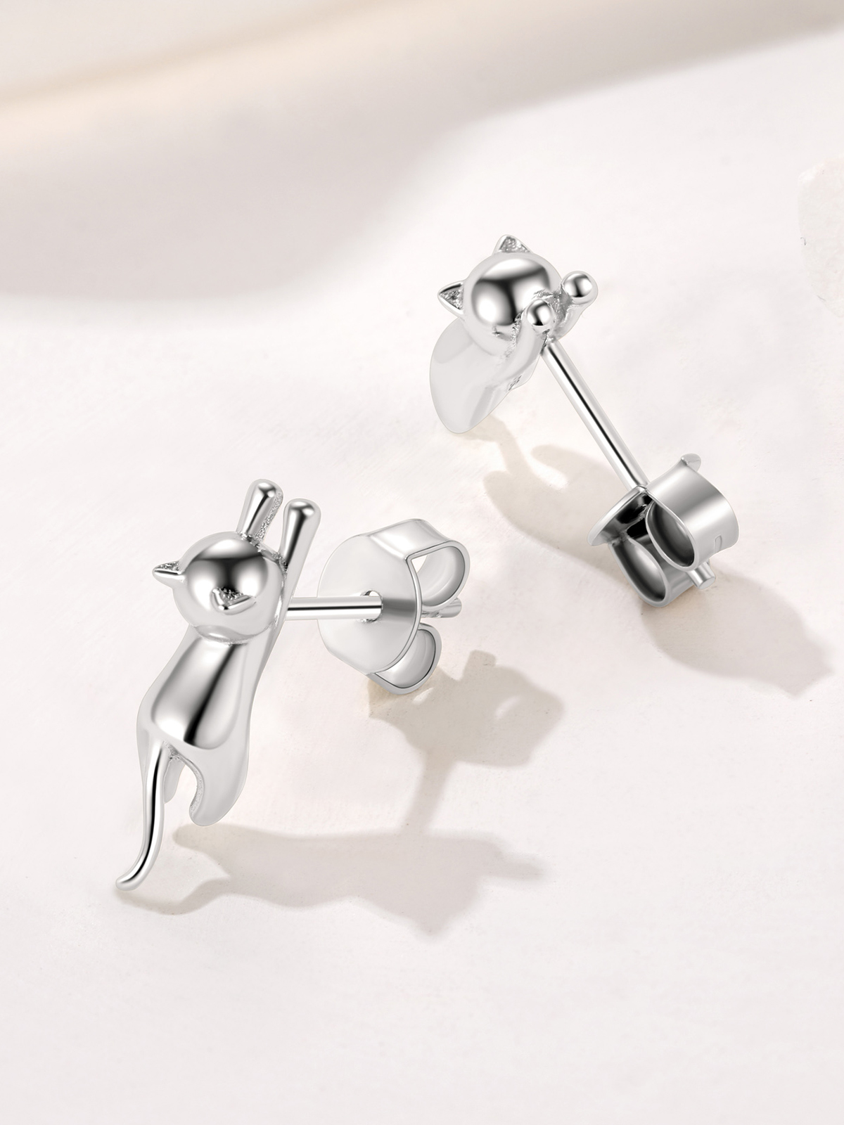 Cute Cat Stud Animal Earrings in Silver