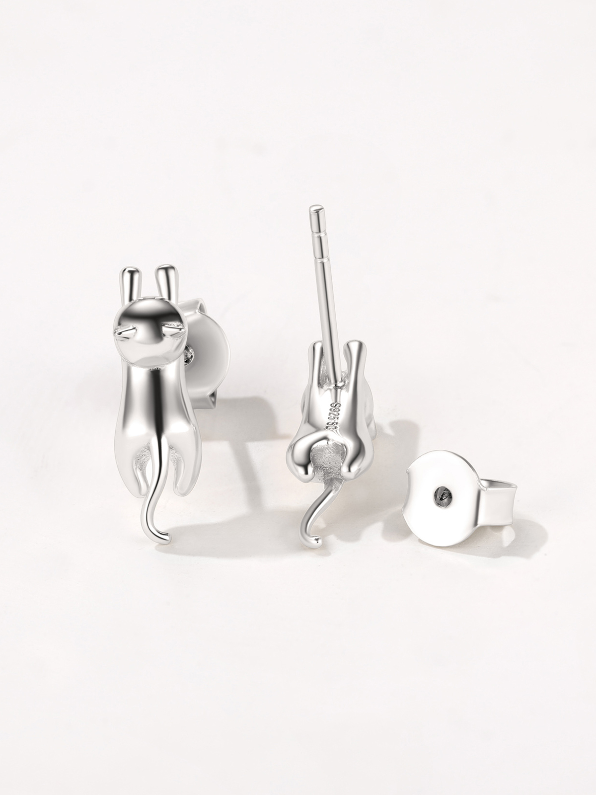 Cute Cat Stud Animal Earrings in Silver