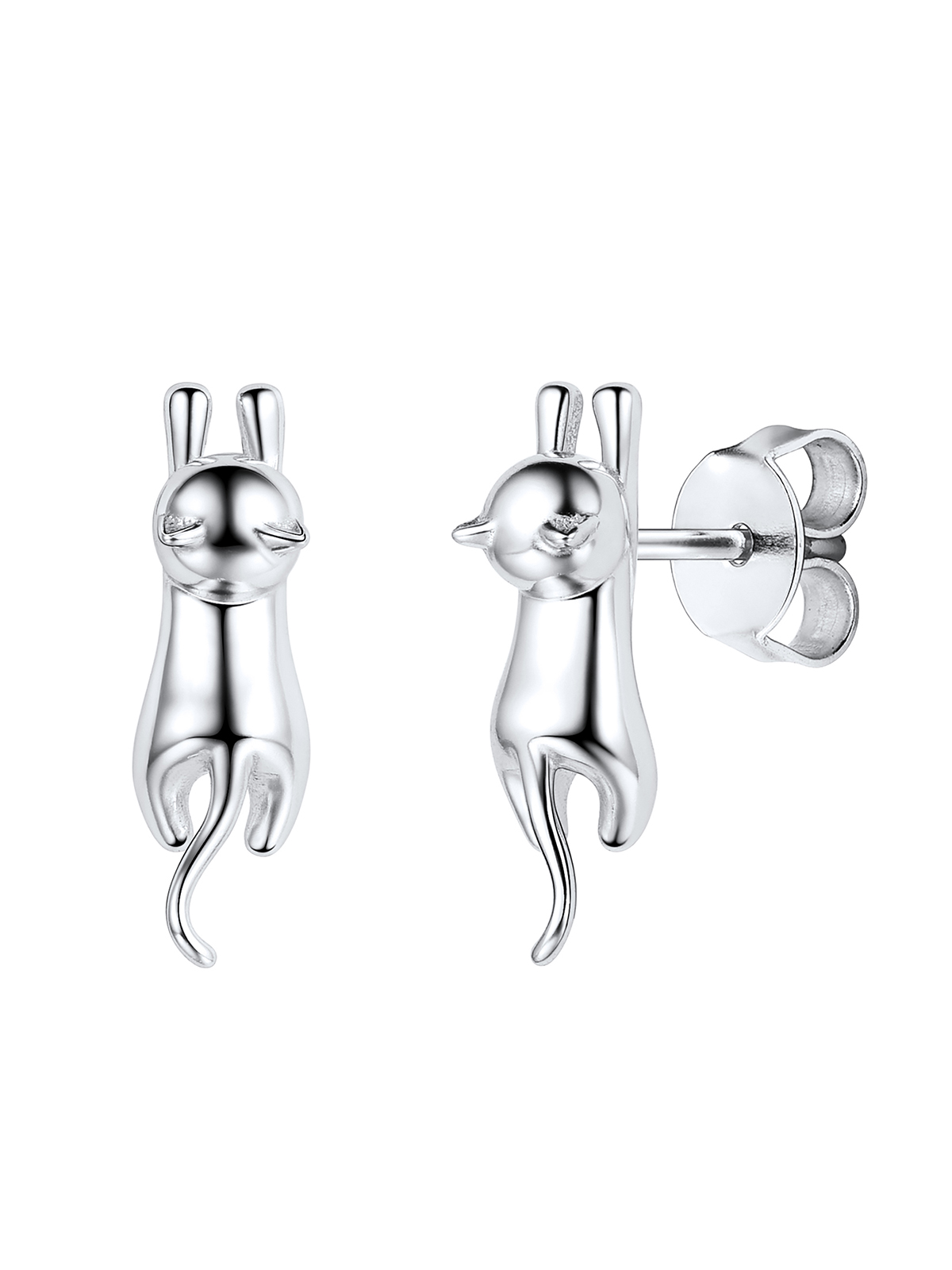 Cute Cat Stud Animal Earrings in Silver