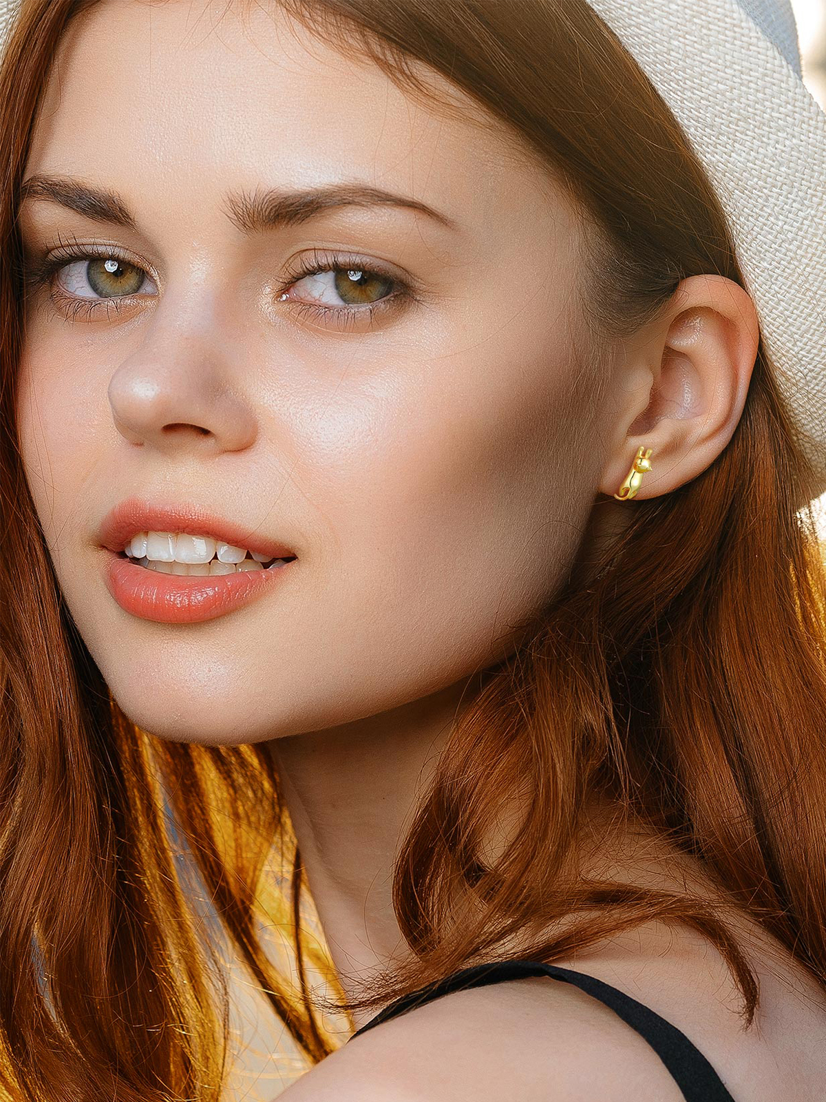 Cute Cat Stud Animal Earrings in 18K Gold