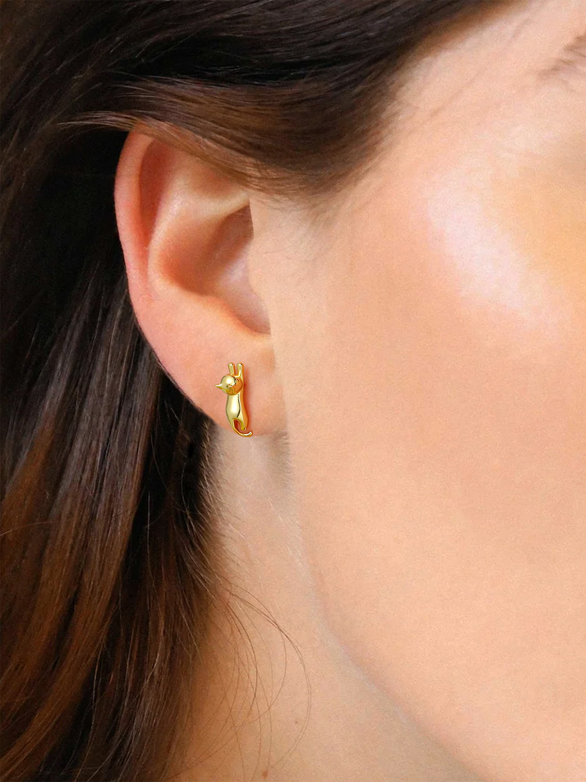 Cute Cat Stud Animal Earrings in 18K Gold