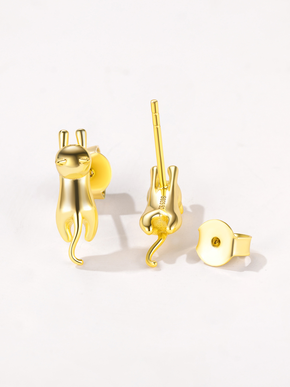 Cute Cat Stud Animal Earrings in 18K Gold