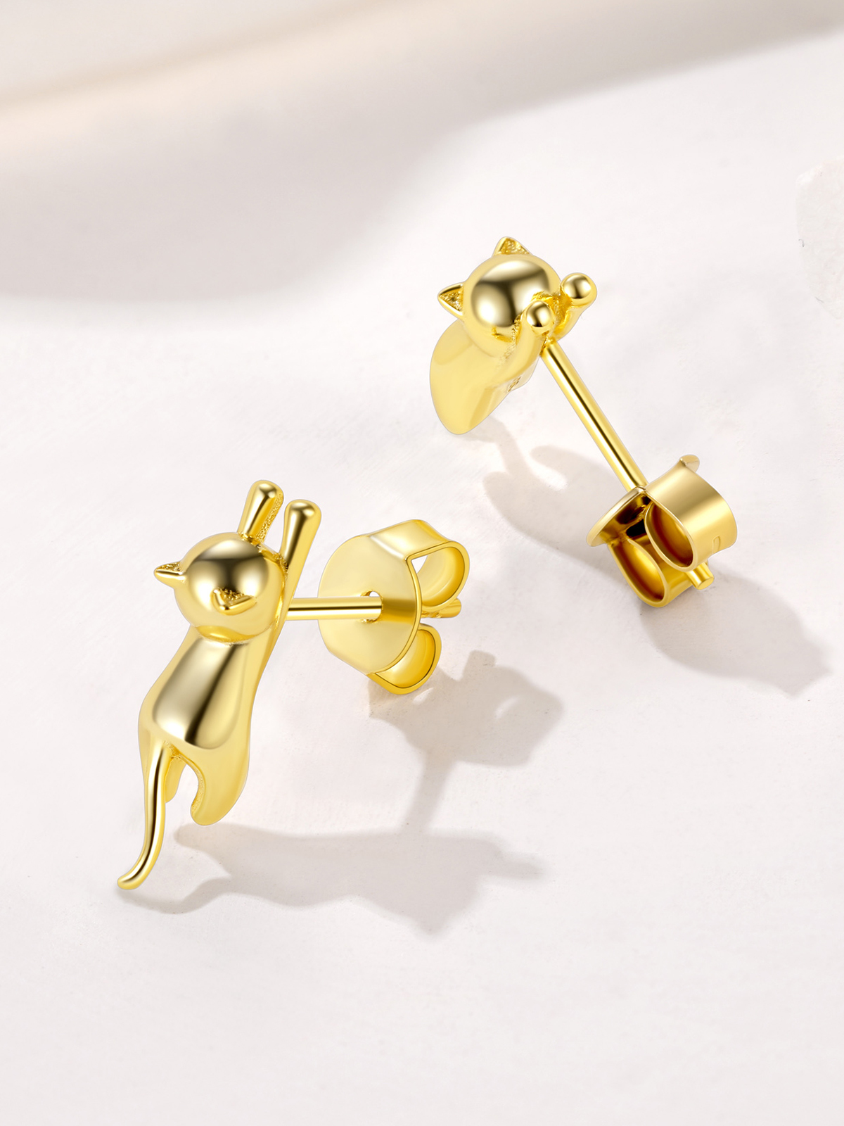 Cute Cat Stud Animal Earrings in 18K Gold