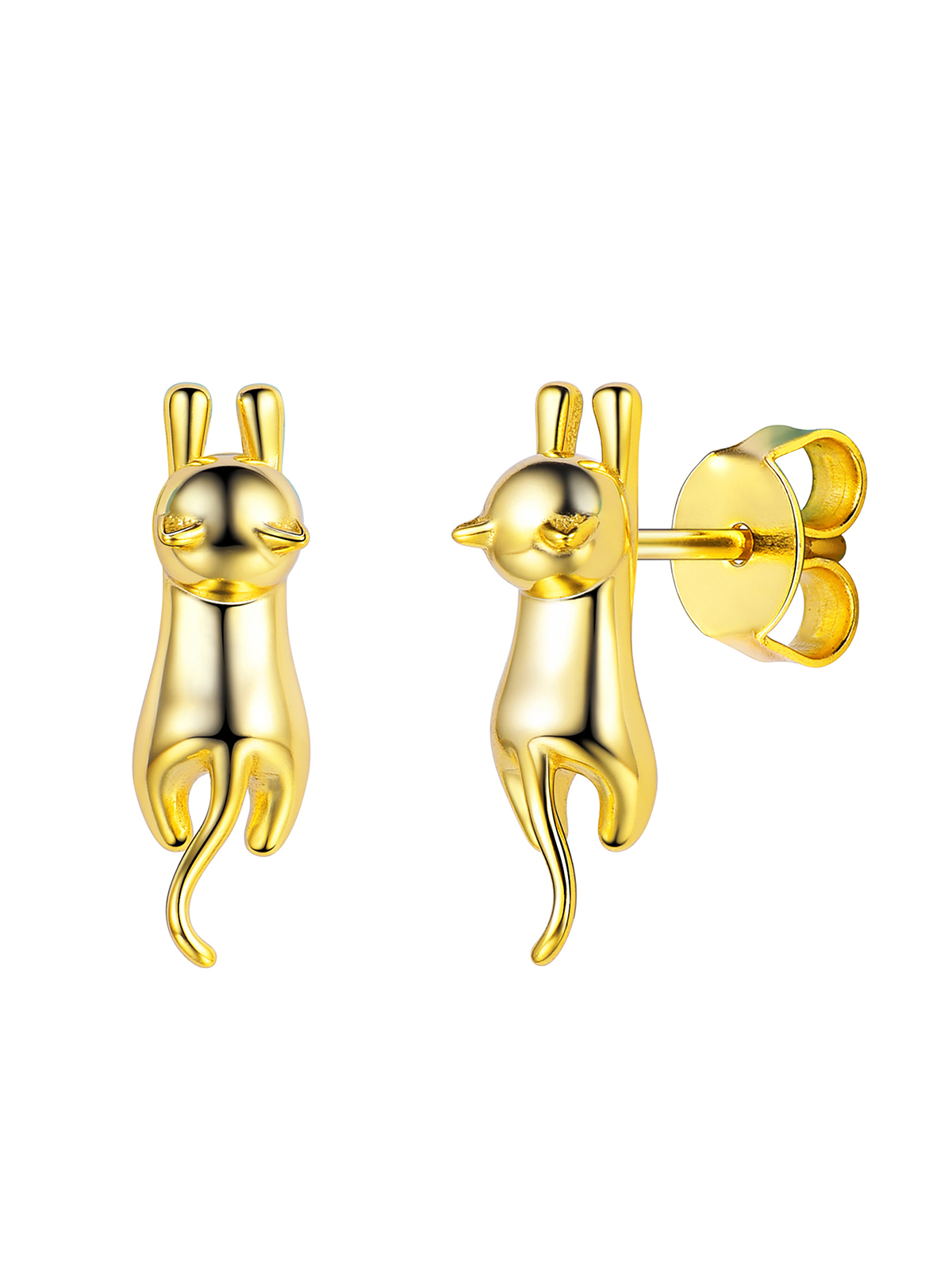 Cute Cat Stud Animal Earrings in 18K Gold