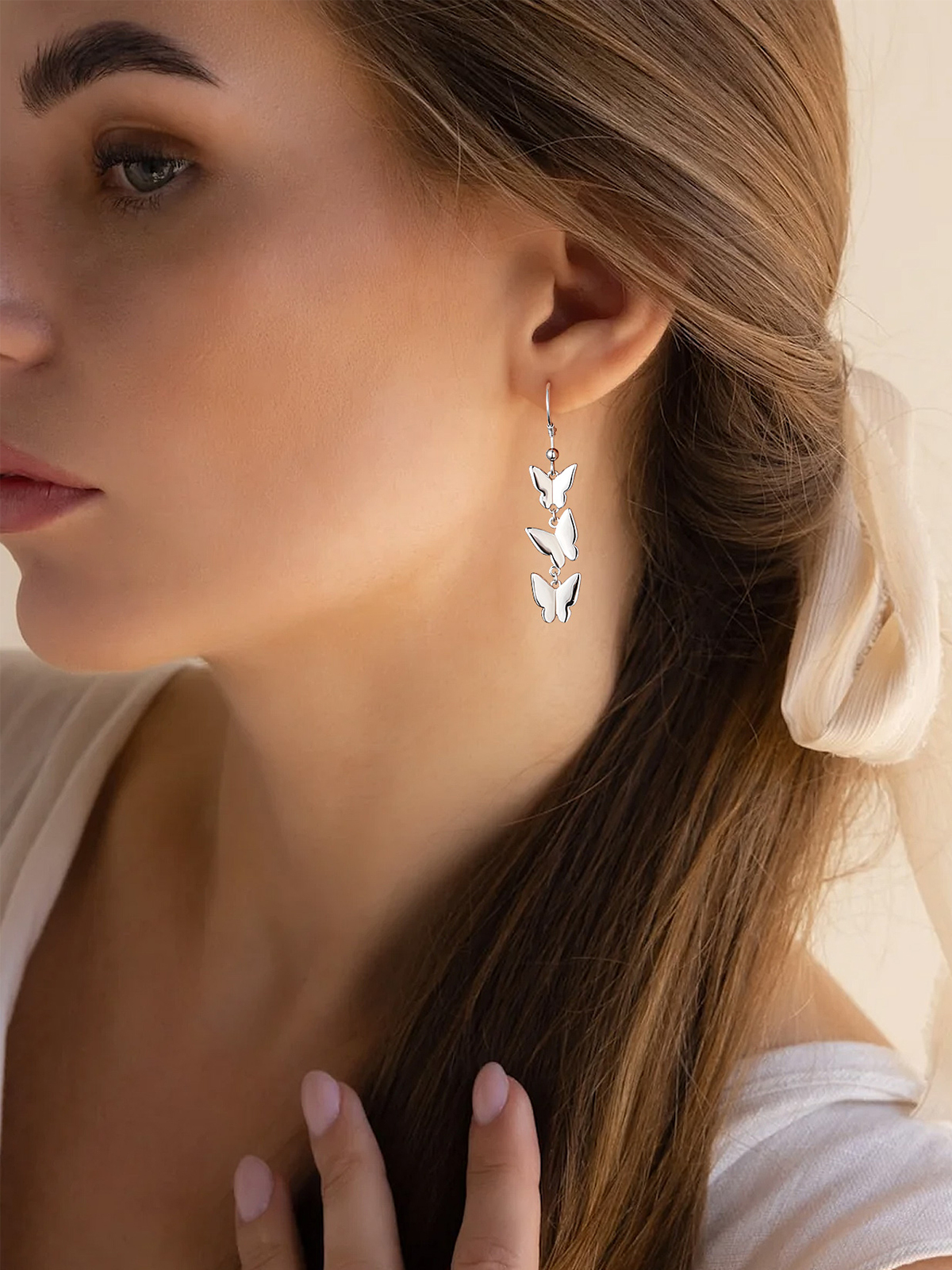 Butterfly Dangle Drop Earrings in Silver