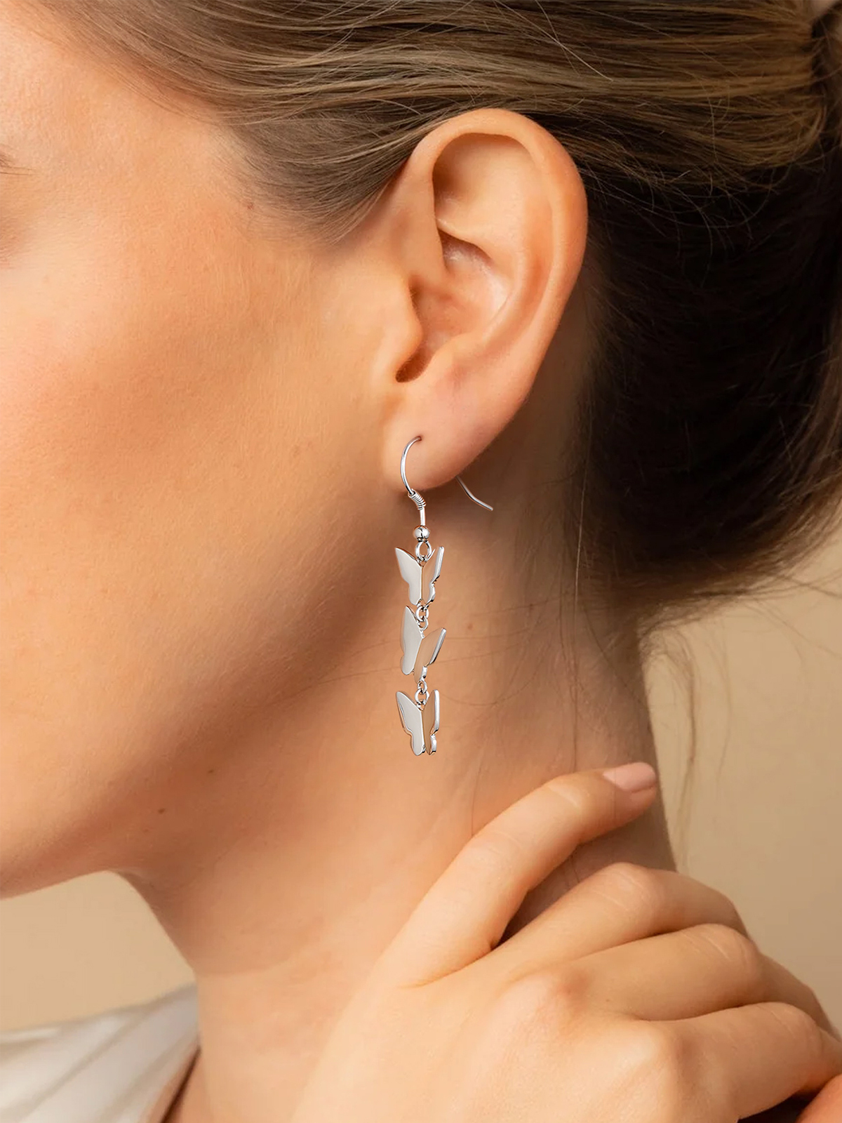 Butterfly Dangle Drop Earrings in Silver