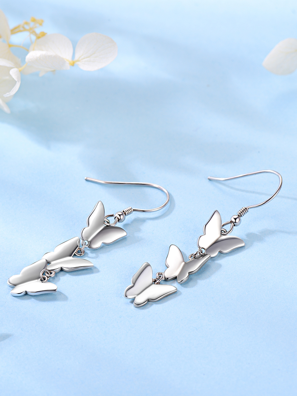 Butterfly Dangle Drop Earrings in Silver