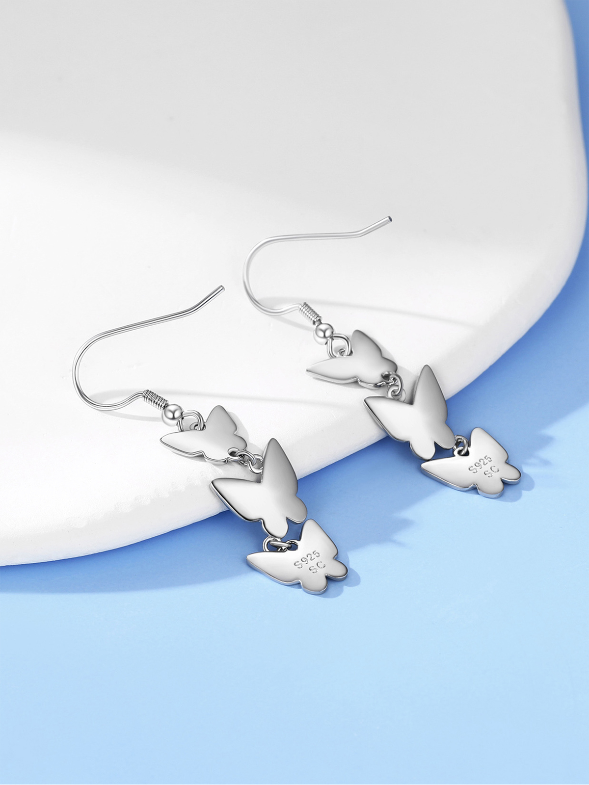 Butterfly Dangle Drop Earrings in Silver