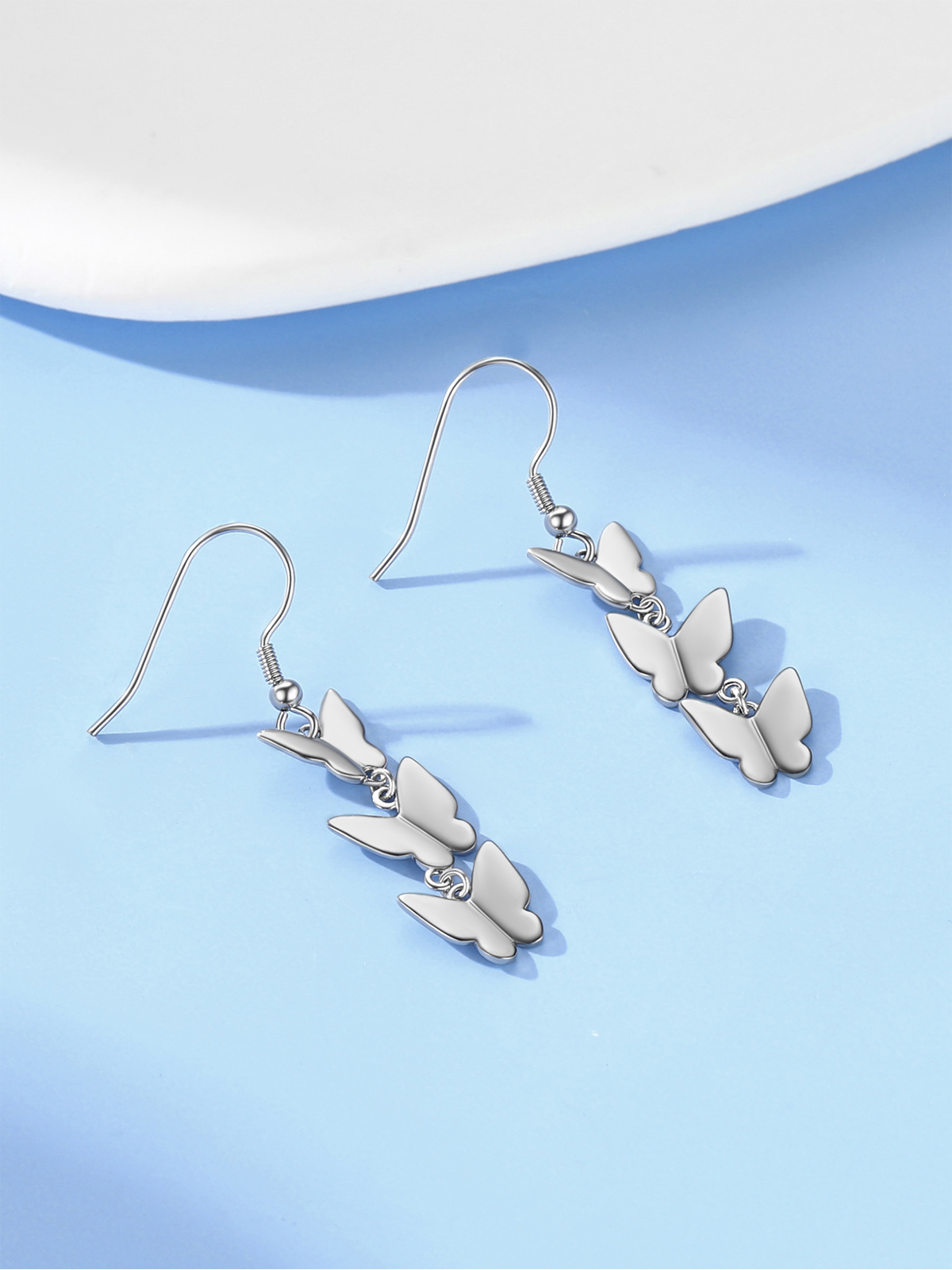 Butterfly Dangle Drop Earrings in Silver