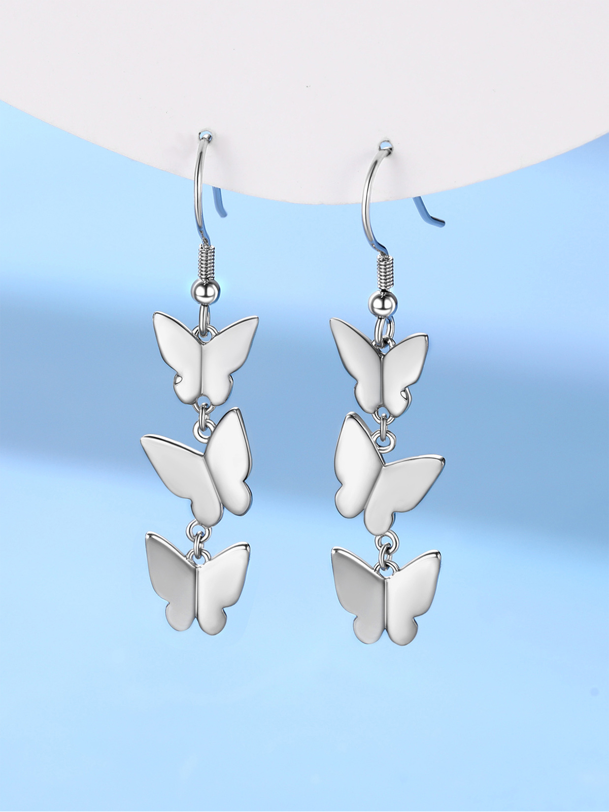 Butterfly Dangle Drop Earrings in Silver