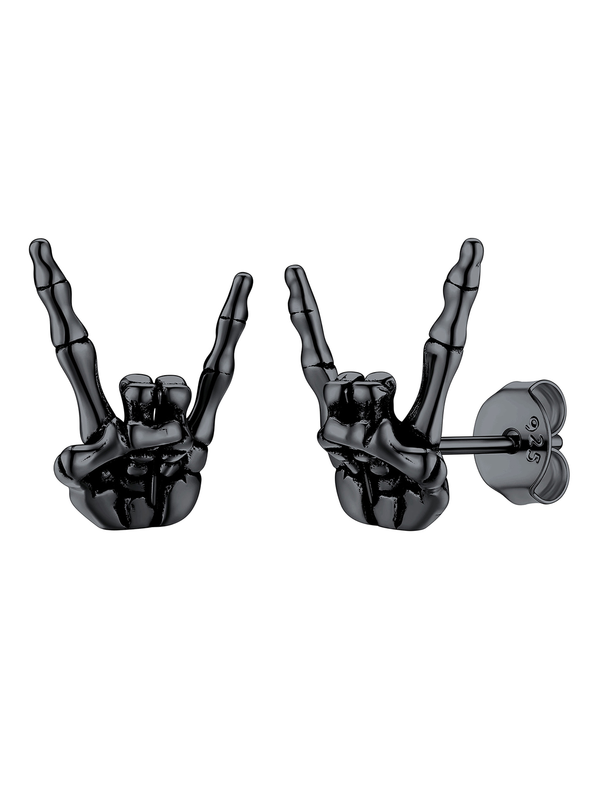 Rock Skull Hand Stud Earrings in Black Plated