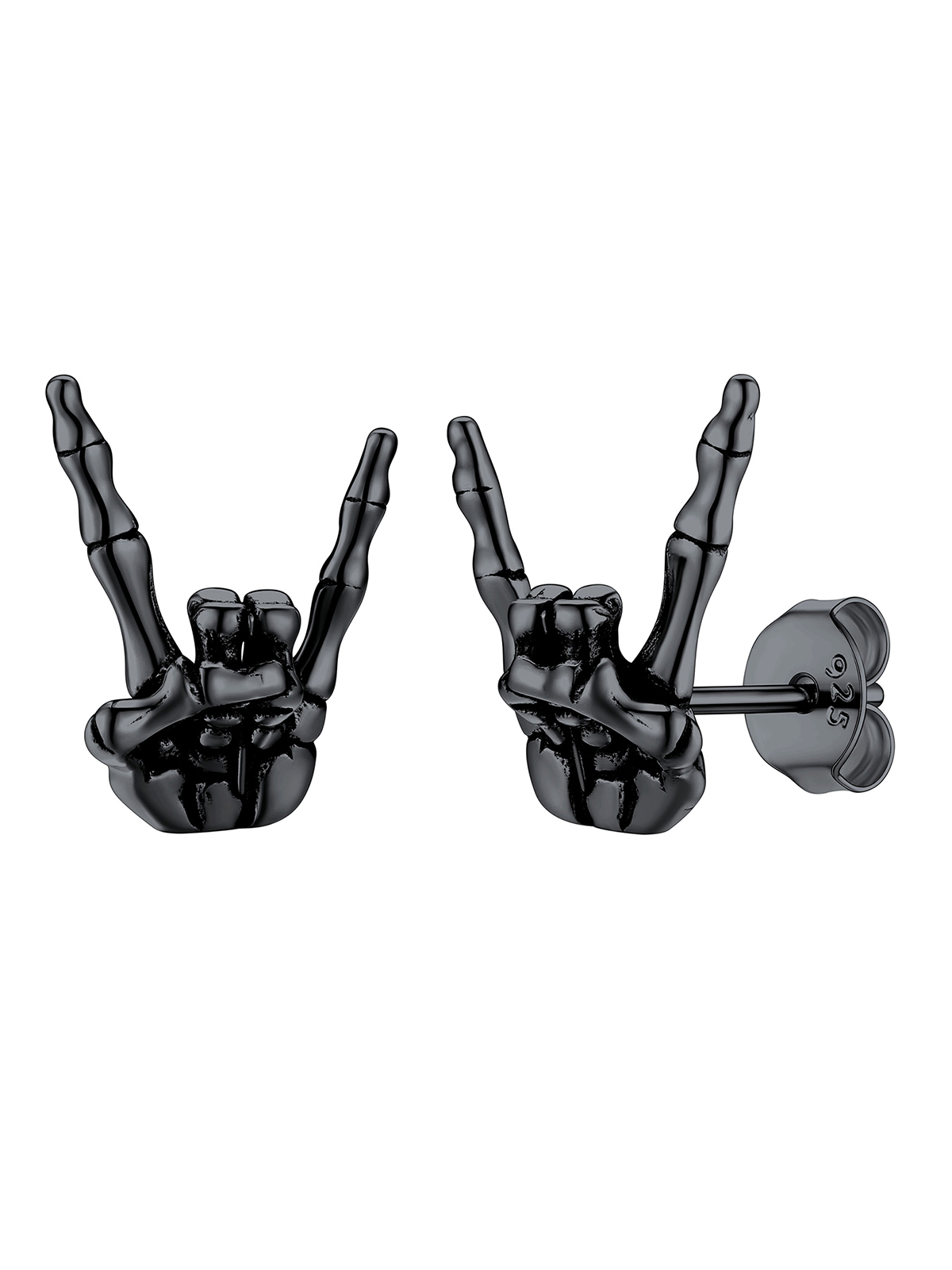 Rock Skull Hand Stud Earrings in Black Plated