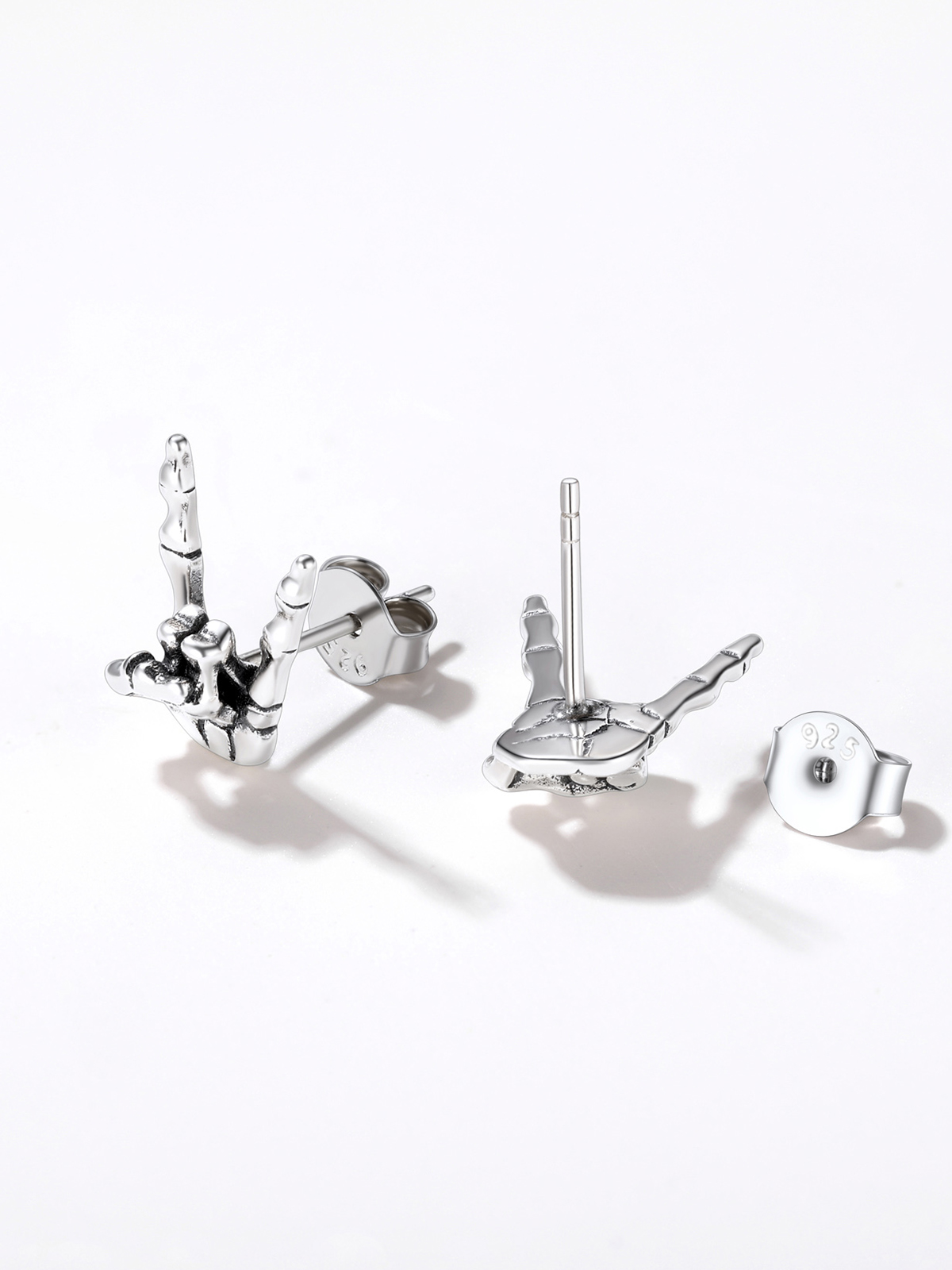 Rock Skull Hand Stud Earrings in Silver