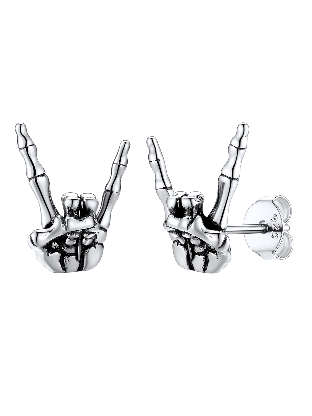 Rock Skull Hand Stud Earrings in Silver