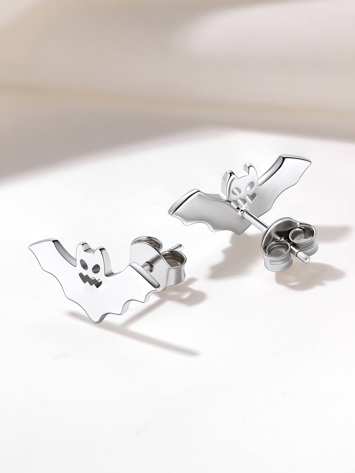 Halloween Gothic Jewelry Bat Stud Earrings in Silver