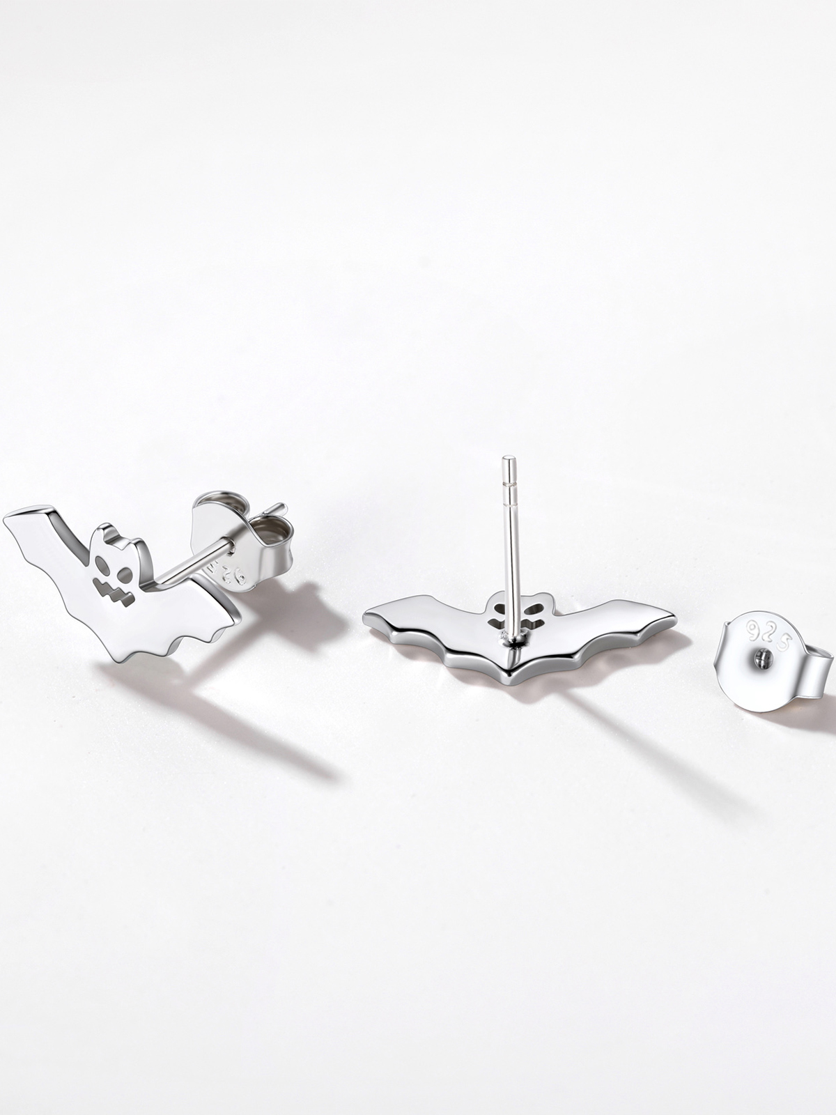 Halloween Gothic Jewelry Bat Stud Earrings in Silver